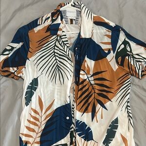 Denim & Flower Multicolor Leaf Print Casual Button Down Shirt